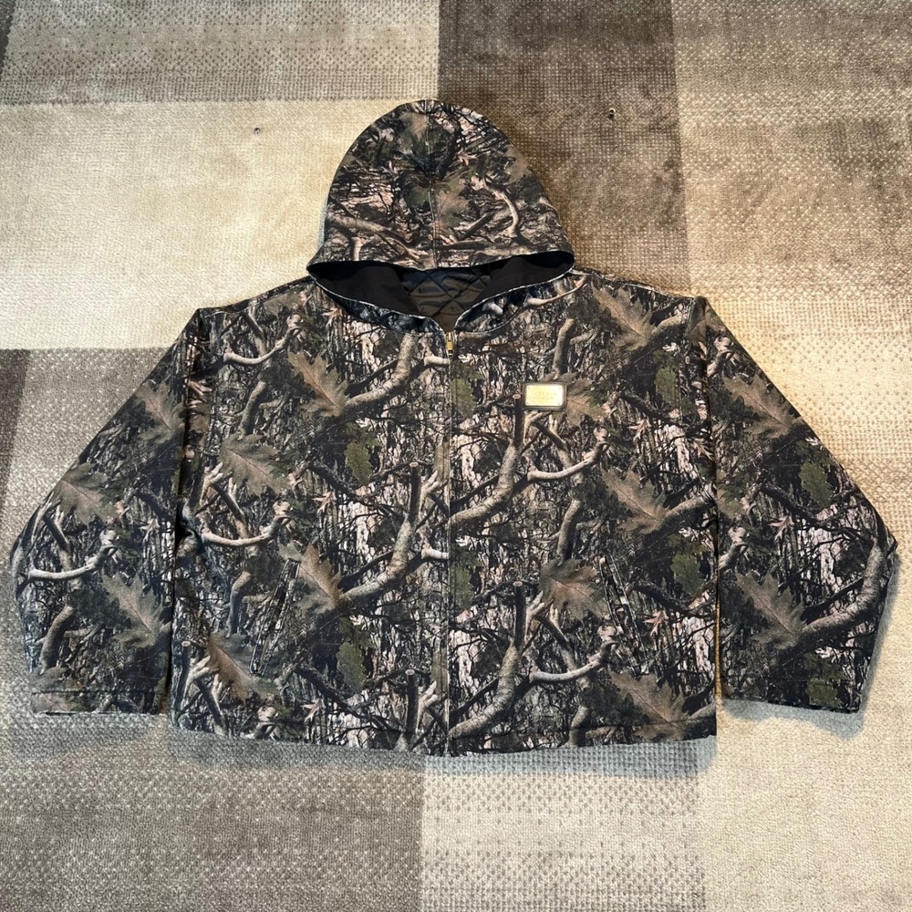 YoungLA Mens XL Camo Hooded Canvas Jacket Quilt lined Full Zip XL Oversized